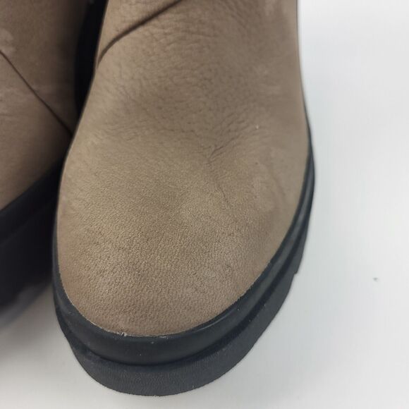 Eileen Fisher Tan Taupe Leather Lug Platform Ankle Booties Boots  Size 11 - Picture 9 of 15